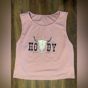 SHEIN Curve Ribbed Pink Wild West Crop Top